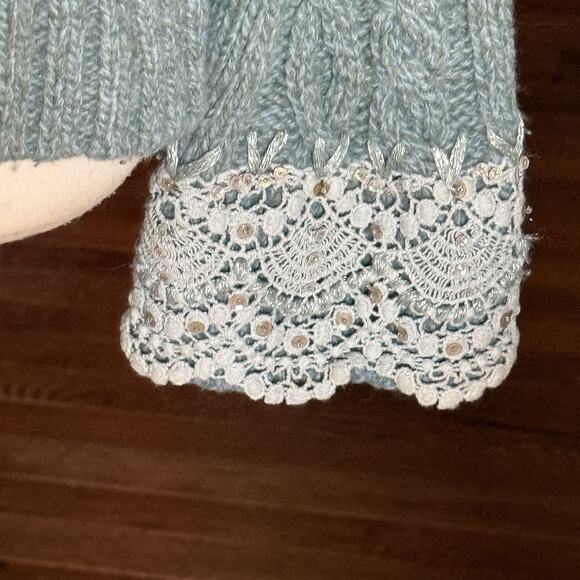 Anthropologie Sleeping on Snow Cardigan Sweater XL Cable Knit Lace Cuff Sleeves - Picture 10 of 16